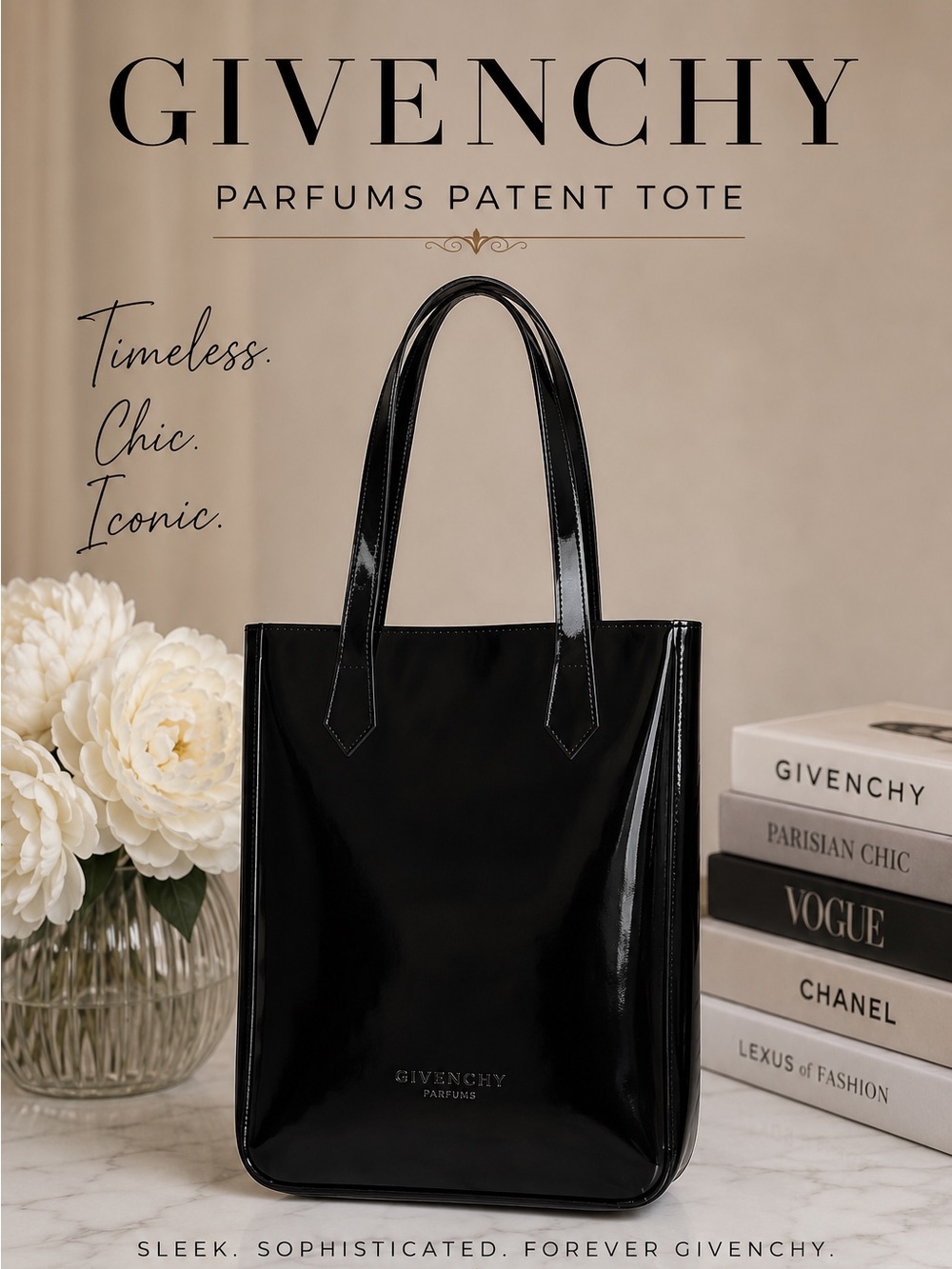 Givenchy Parfums Black Patent Leather Tote Shoulder Bag Large Shopper Glossy